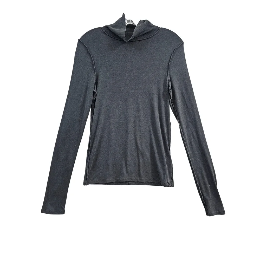 Free People We The Free Top Womens Medium Charcoal Grey Solid‎ Exposed Seam Mock